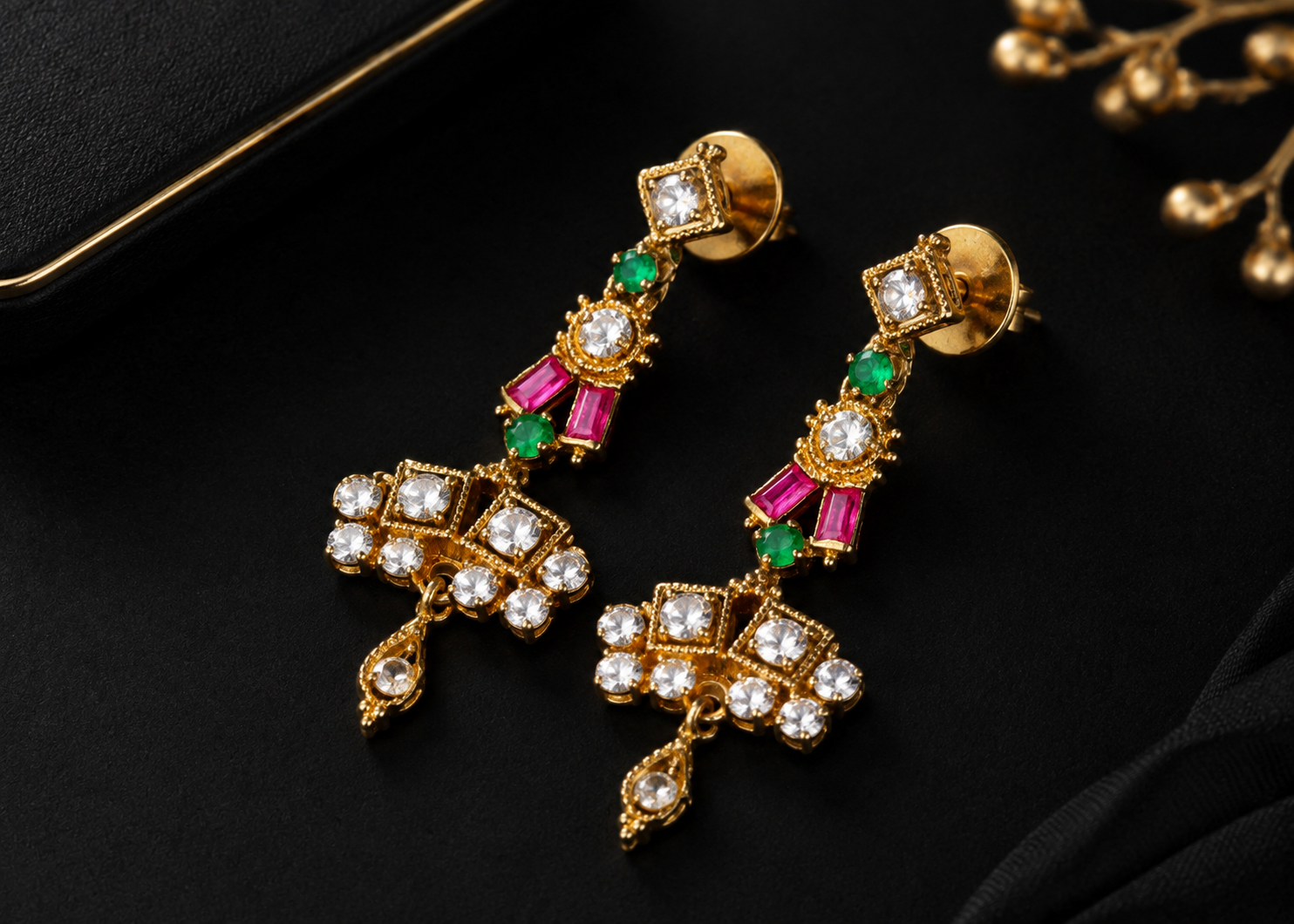 Double Square CZ Silver Ear Hangers