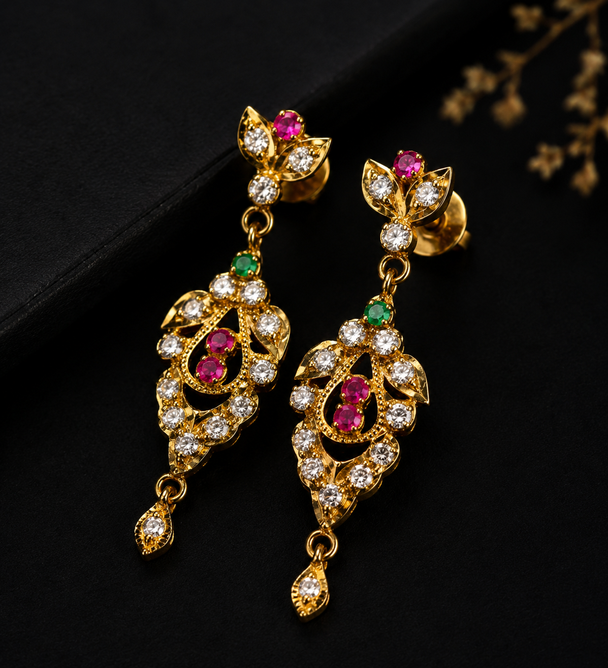 Double Pear Stone Silver Ear Hangers - Image 5