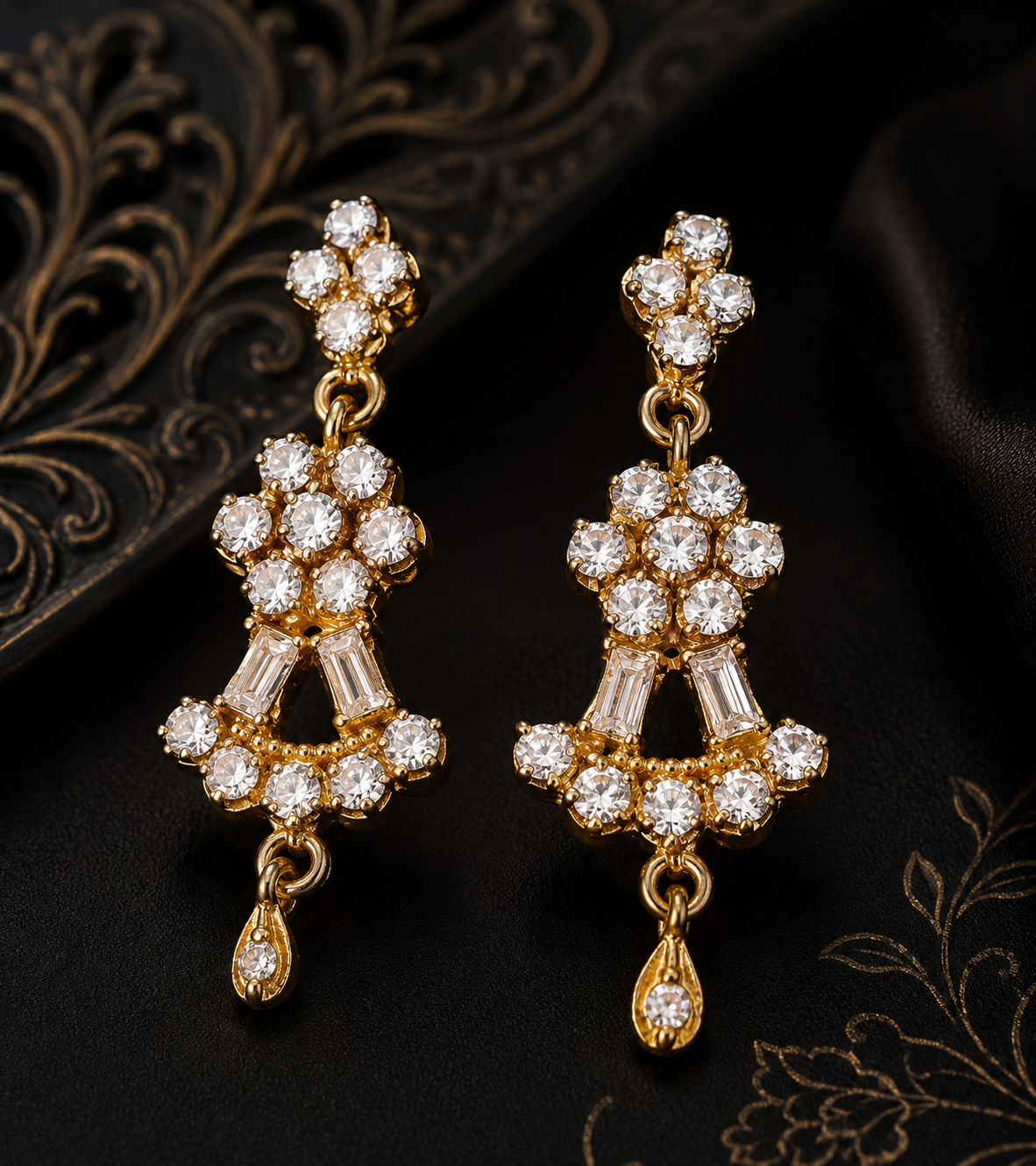 Double Pear CZ Silver Ear Hangers